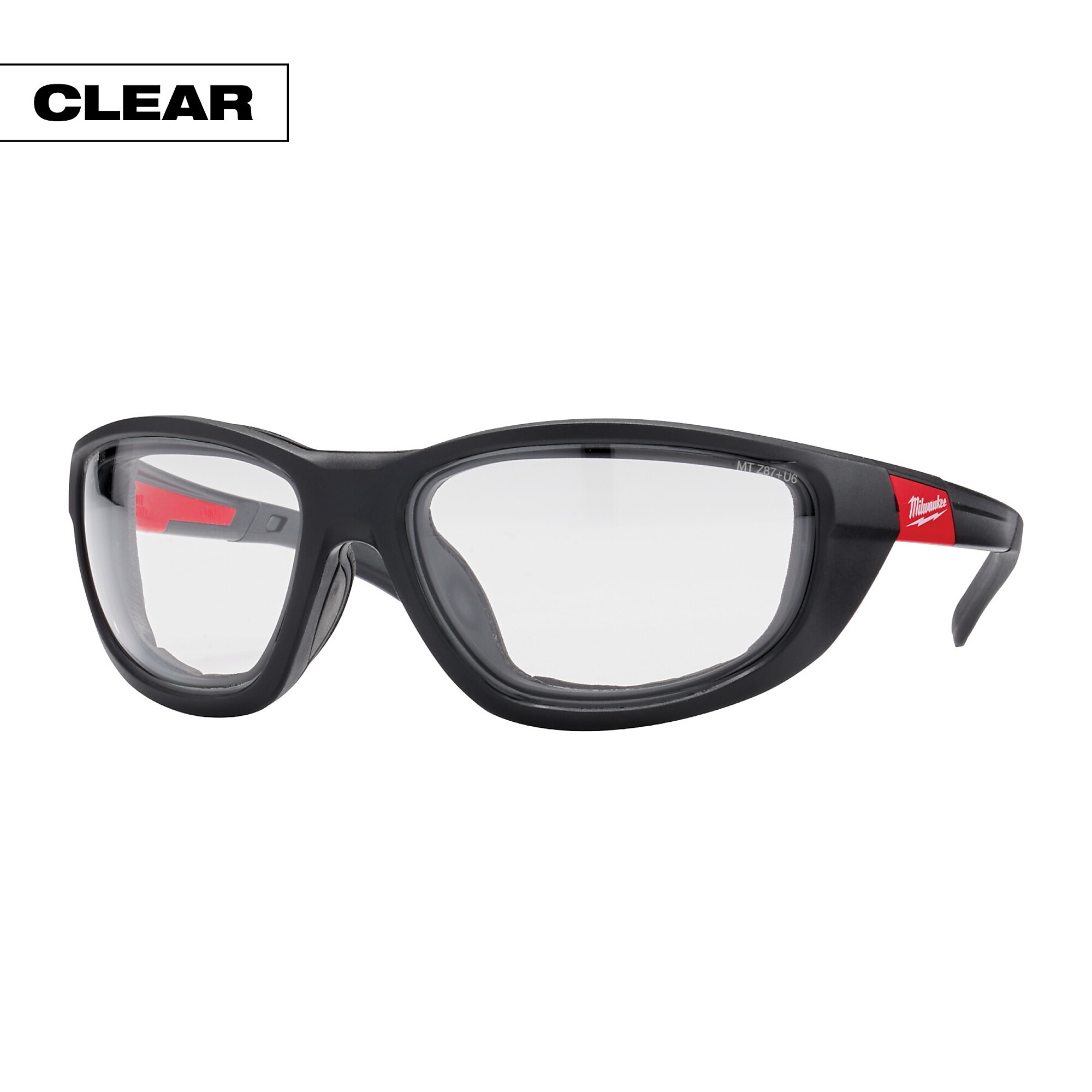 Milwaukee Indoor/Outdoor Military Grade Safety Glasses with Gaskets, Clear Lenses, Black/Red Frames, Model# 48-73-2040